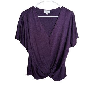 Fyve Blouse Women's Large Purple Short Sleeve Twisted V-Neck Shirt Top